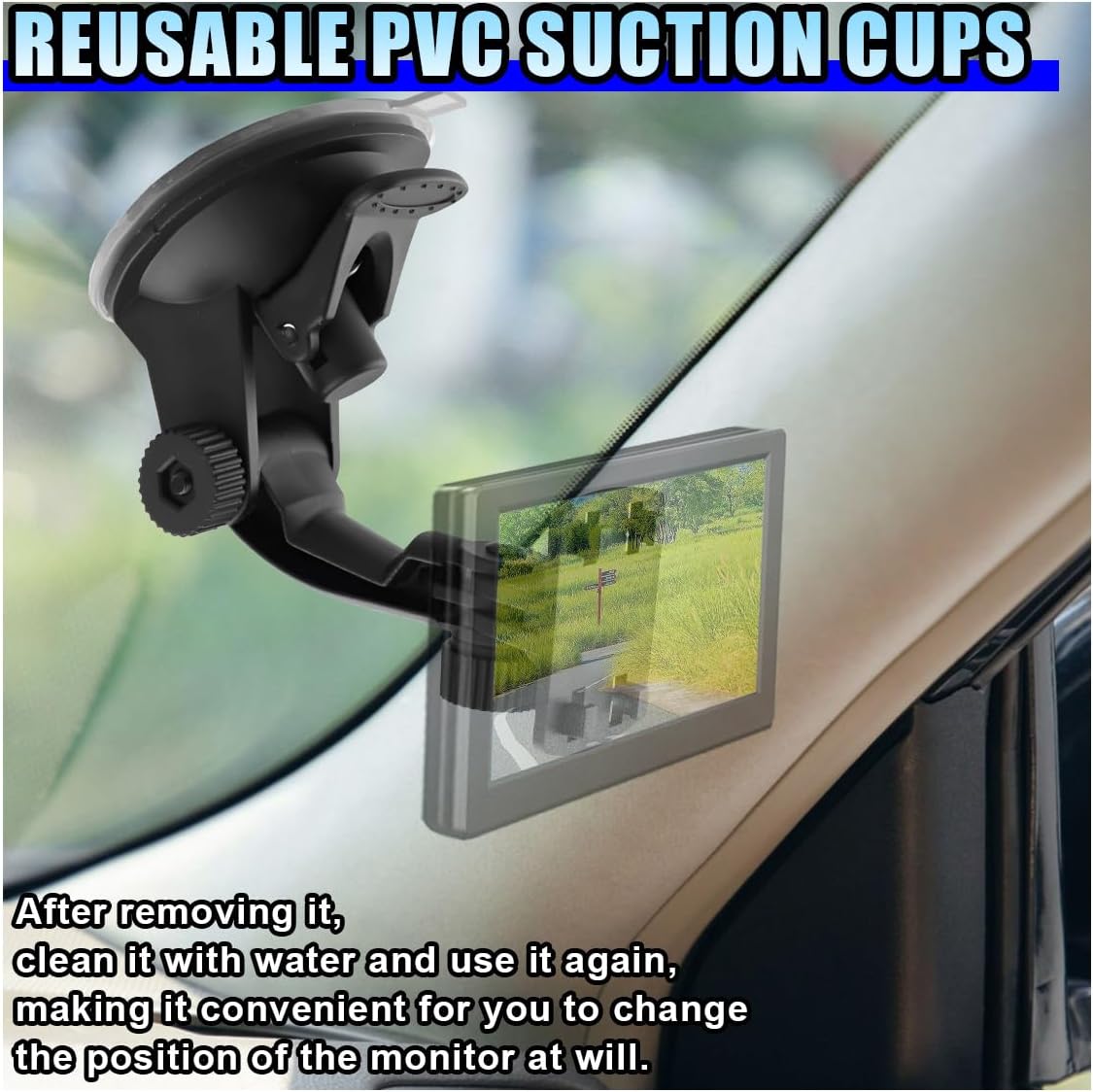 DUSCOKE 4.3"/5" (1PC) Windshield Mount for Backup Camera Display Monitor - Rear View Camera Screen Mounting Bracket