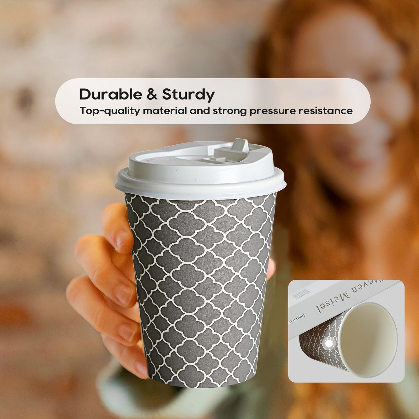 JOLLY PARTY Disposable Coffee Cups with Lids -12 oz (100 Sets) To Go Cups, Paper Coffee Cups for Beverages Espresso Tea, Suitable for Cafes, Offices and Home