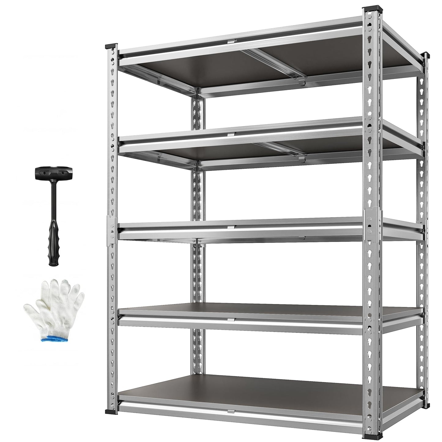 REIBII 2200LBS Heavy Duty Storage Shelves, 5-Tier Adjustable Metal Shelving Unit with Waterproof PP Boards,Garage Storage Rack for Pantry Basement Warehouse,35" W x 16" D x 72" H,Sliver Shelves