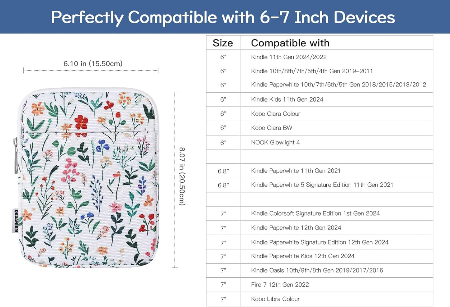 Dadanism 6-7 Inch 7" 2024 6" Universal Padded Sleeve for Colorsoft Signature Edition eReader and eReader Book