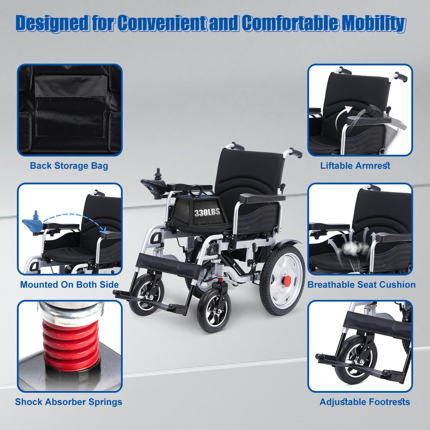Electric Wheelchairs for Adults Lightweight Foldable Motorized Wheelchair for Seniors Support 330lb,500W Motor All-Terrain Power Wheelchair,Compact Size Travel Wheelchair Airline Approved