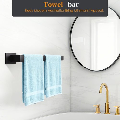 10 Pieces Bathroom Hardware Accessories Set Matte Black, 16Inch Bathroom Towel Rack Set SUS304 Stainless Steel, Square Bath Towel bar Set Heavy Duty, Wall Mounted