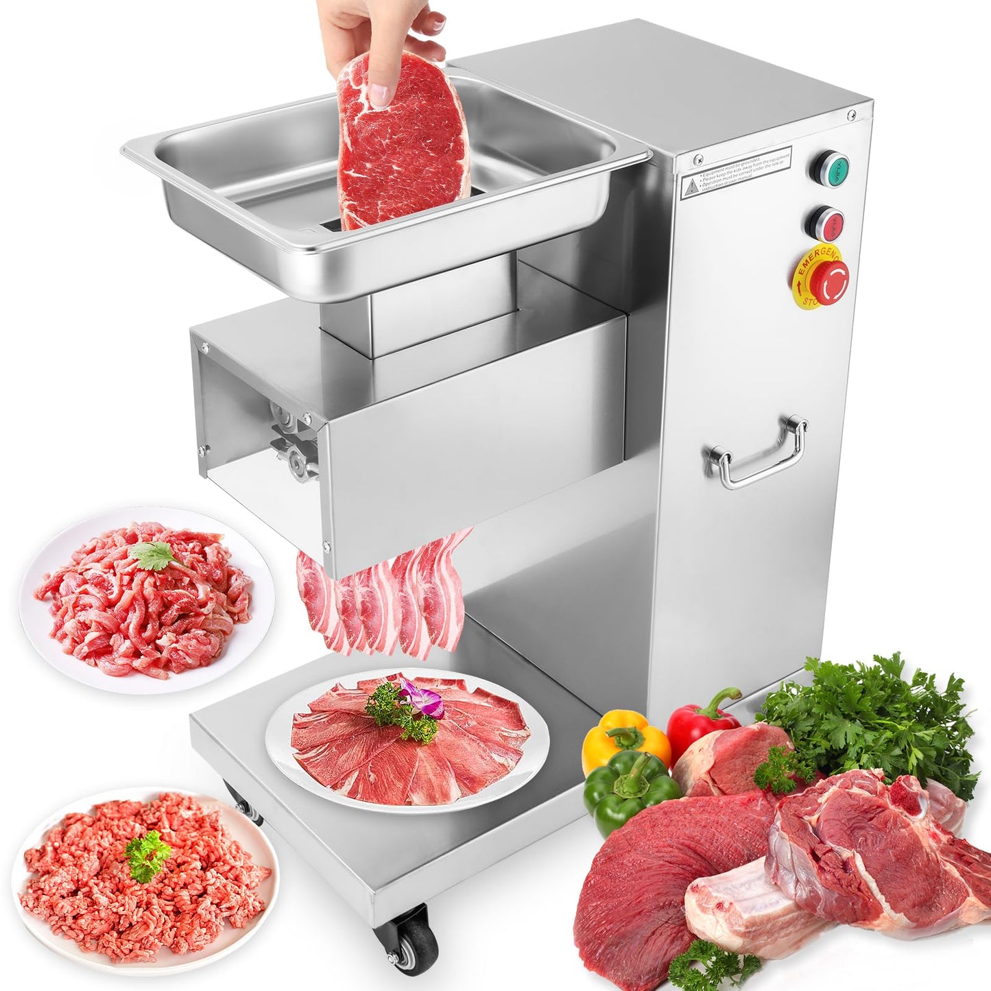 750W Commercial Meat Cutter Machine Stainless Steel Meat Slicer for Slicing, Shredding and Chopping 1100lbs/H (5MM)