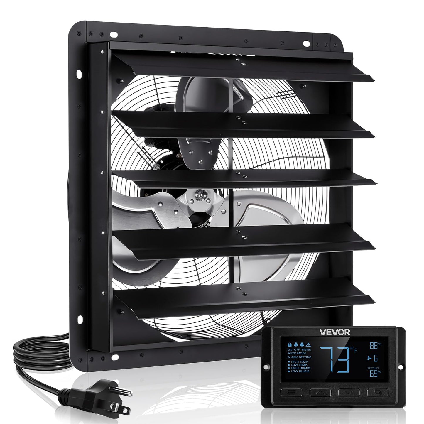 VEVOR 20 inch Exhaust Fan, Wall Mounted Attic Fan with Variable Speed, Temperature & Humidity Controller, 2900 CFM, Automatic Shutter