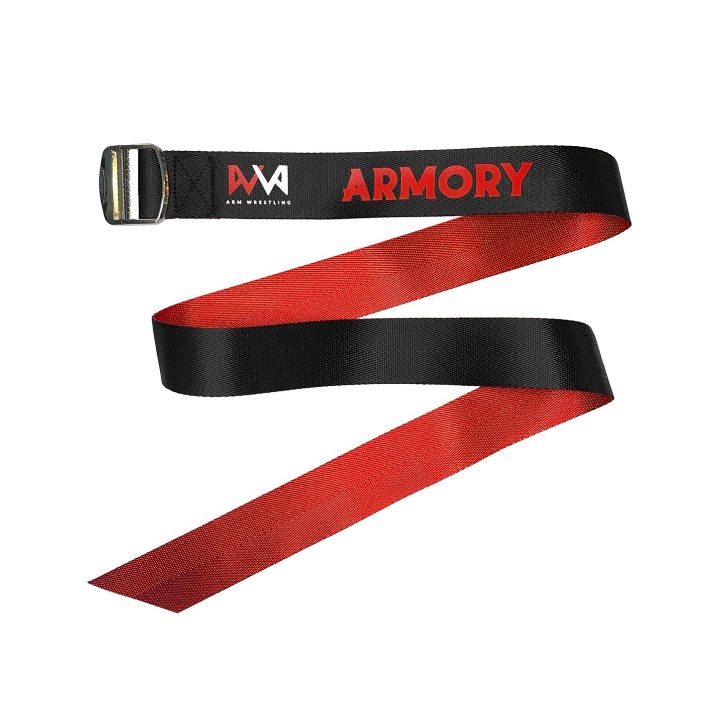 Arm Wrestling Strap Armory | Dual Color for Fair Setup | 45 Inch Long Metal Buckle | Smooth Rock Climbing Premium Grade Nylon | Pronation Supination Hand Forearm Grip Strengthener Belt | Black and Red (1 inch + 1.5 inch)