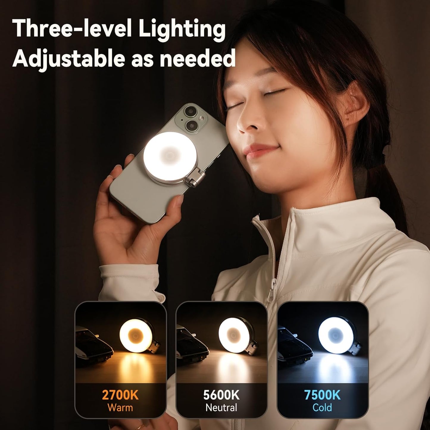 AFAITH C03 CRI97 360 Magnetic Selfie Ring Light, Phone Light Compatible with iPhone Magsafe, LED Selfie Ring Fill Light