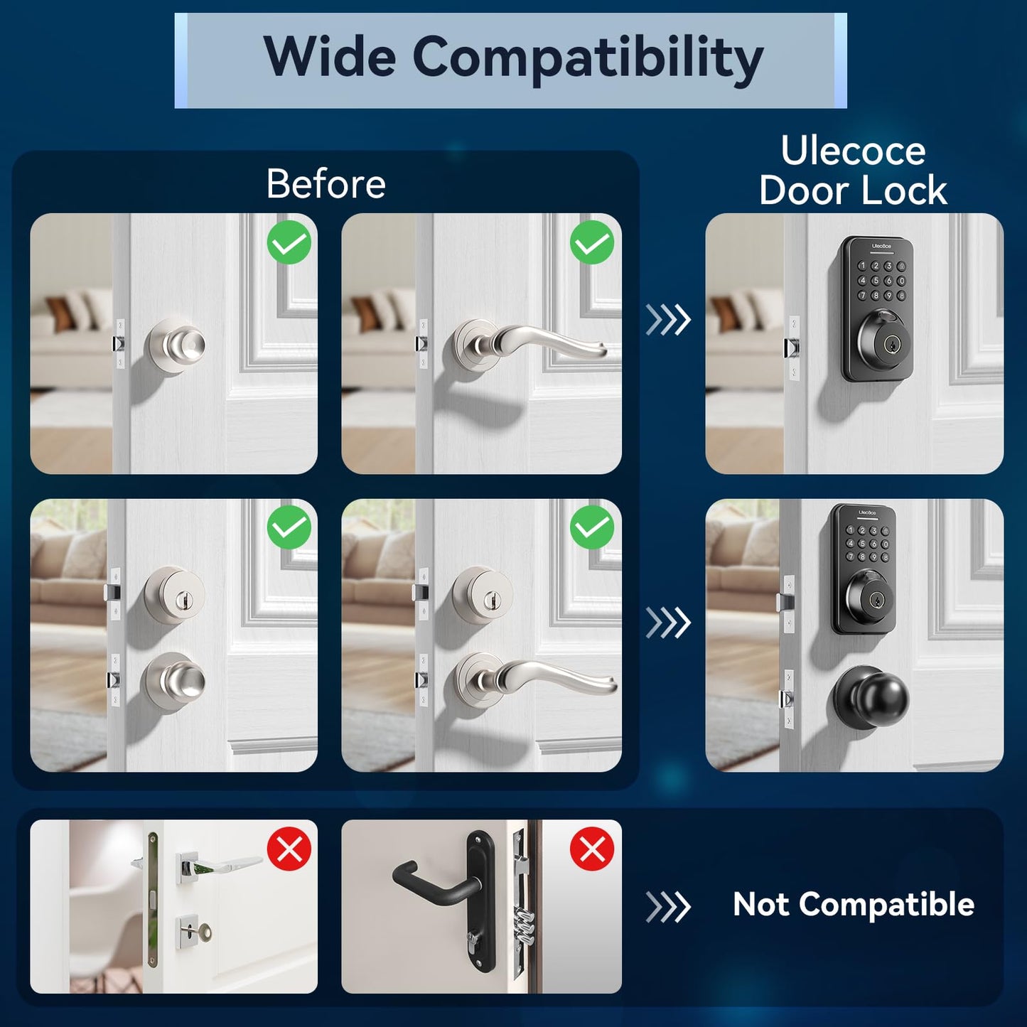 Ulecoce Fingerprint Keypad Deadbolt with Knob Set, Keyless Entry Door Lock with App Control, Door Locks for Front Door, Auto Lock＆One-Touch Lock, 100+ User Codes＆5 Keys, Easy Installation, Matte Black