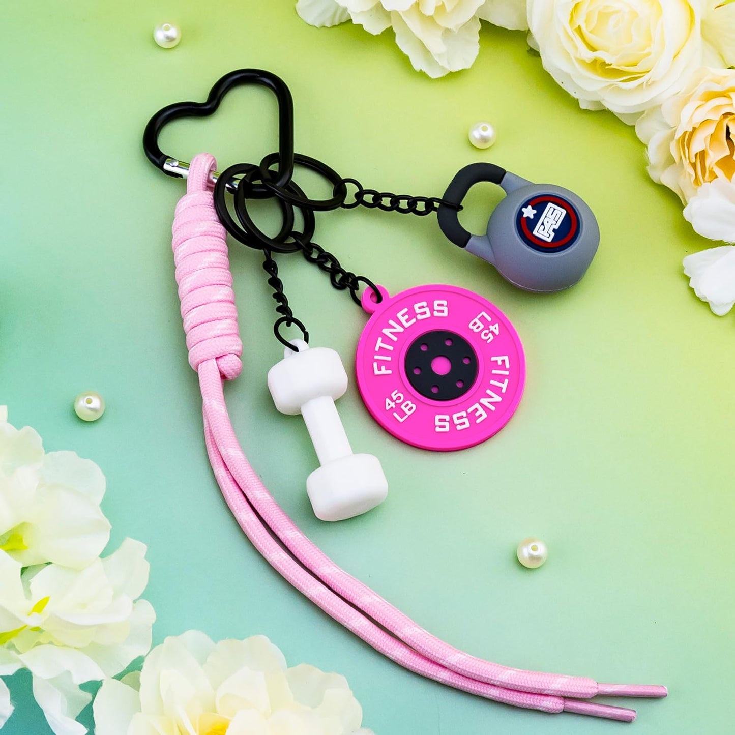 VIESUJI Gym Gifts for Women Pink Bag Charm Gym Bag Accessories Barbell Fitness Dumbbell Keychain backpack Charms Fitness Enthusiast gifts