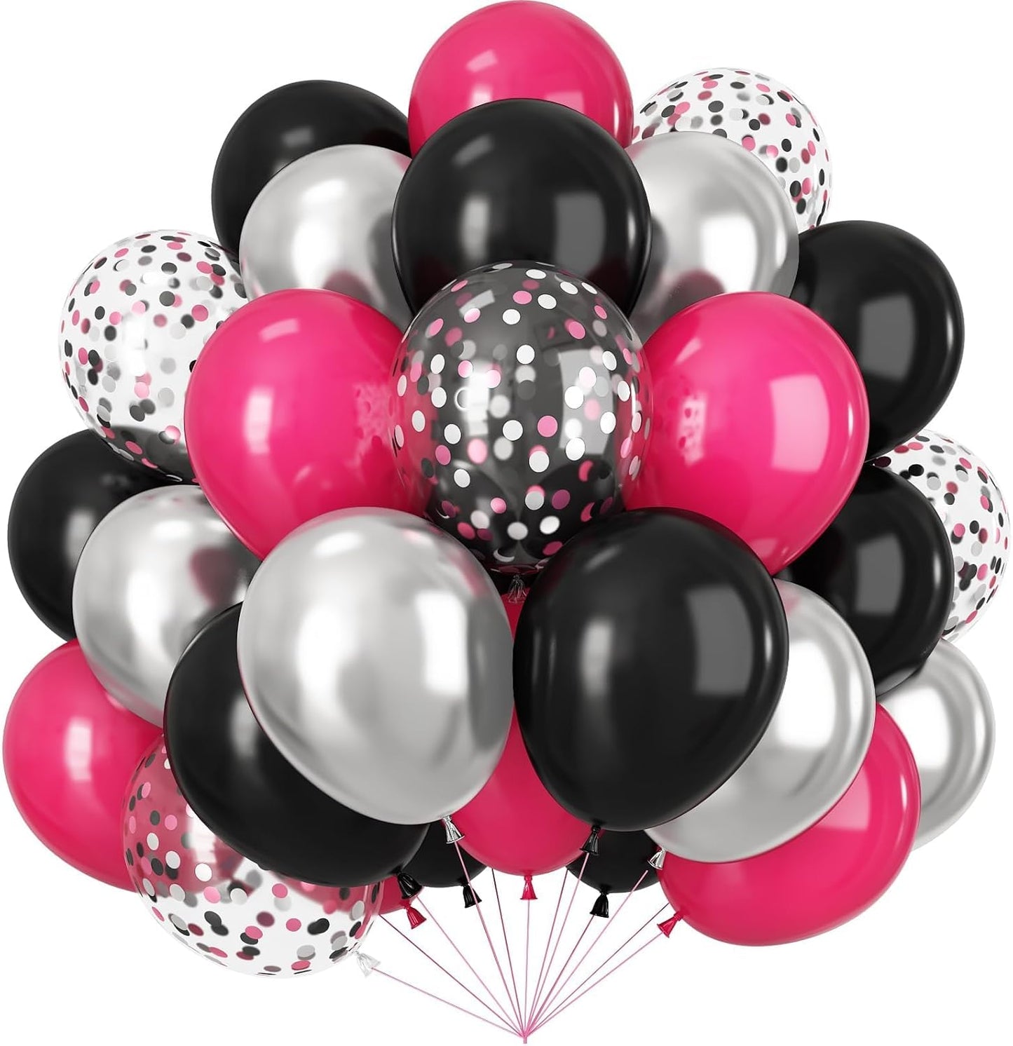 Skiennix 12-Inch Black & Hot Pink Balloons - 60 Pack for Birthday Parties & Celebrations | Gender Reveal Decor