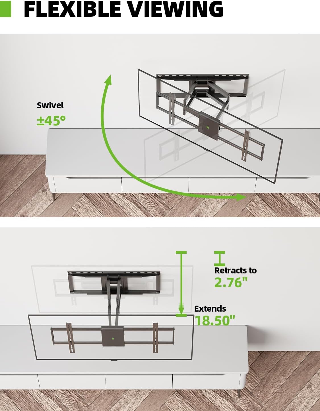 USX MOUNT Full Motion TV Wall Mount - Fits 50-90 Inch TVs Up to 150 lbs | Dual Articulating Arms & Tilt