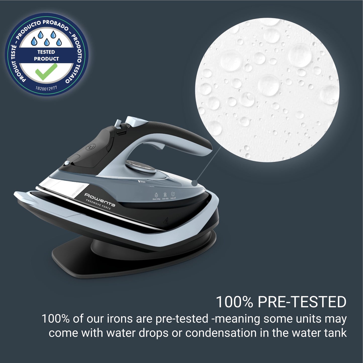 Rowenta Freemove Cordless Iron with Steam, 1600 Watts, Stainless Steel Soleplate, Rapid Heating, Portable Steamer for Clothes, Rechargeable for Wireless Ironing, Handheld Steamer Iron, Blue, DE6730