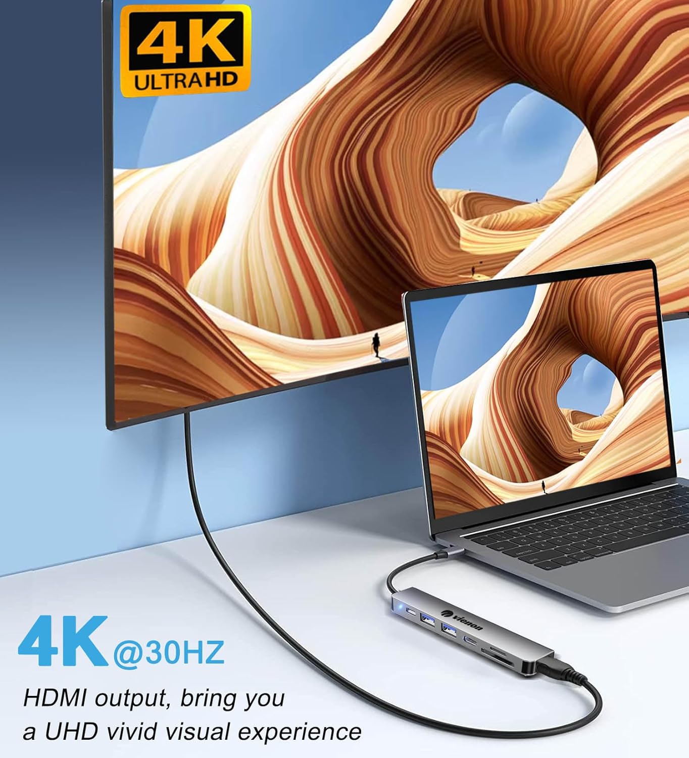 vienon 7 1 4K USB C Hub HDMI Adapter for Monitor, in USB C Docking Station with HDMI, SD/TF Card Reader Compatible