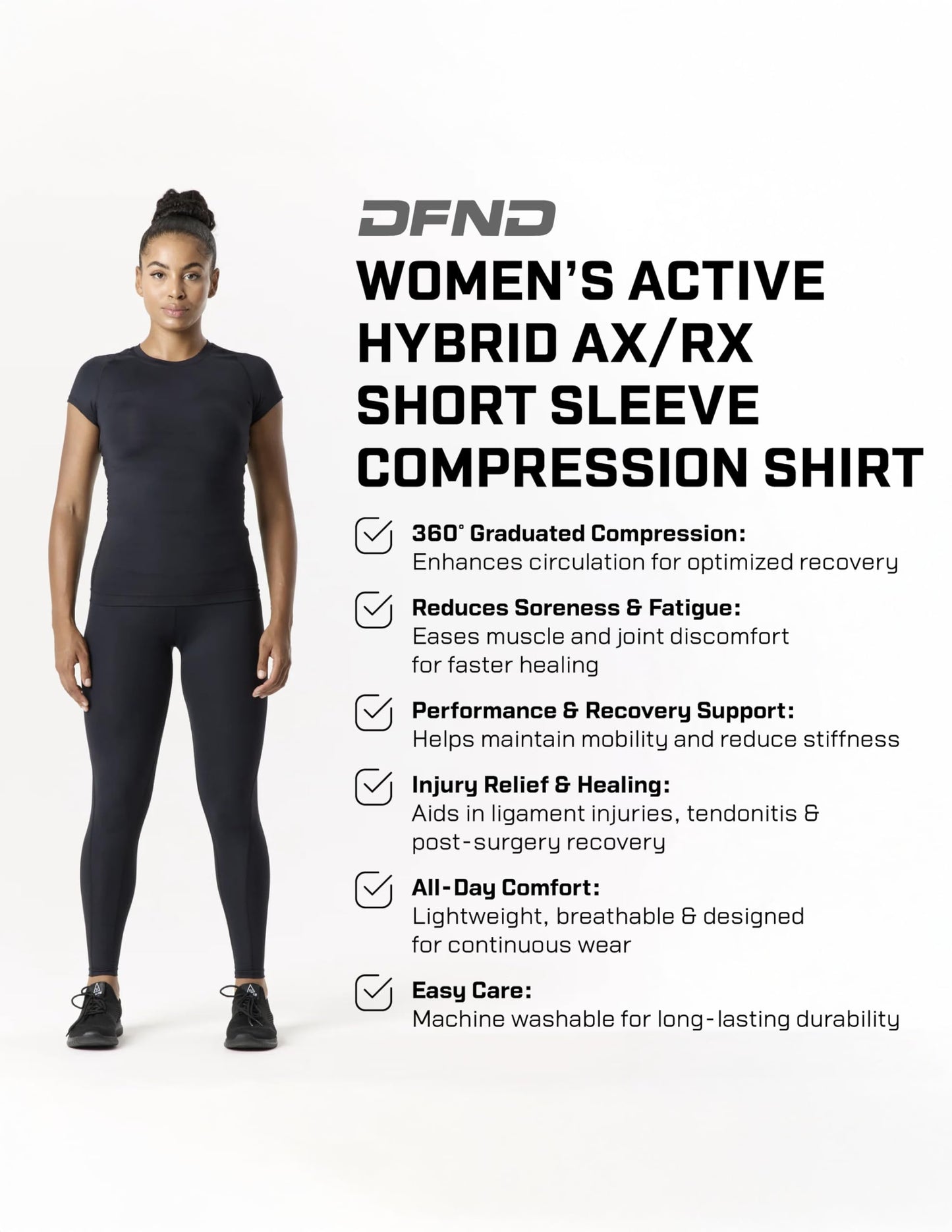 Women's SS Compression Posture Shirt for Back, Shoulder & Neck Pain - for Training & Recovery - Made in USA - (Black - Small)