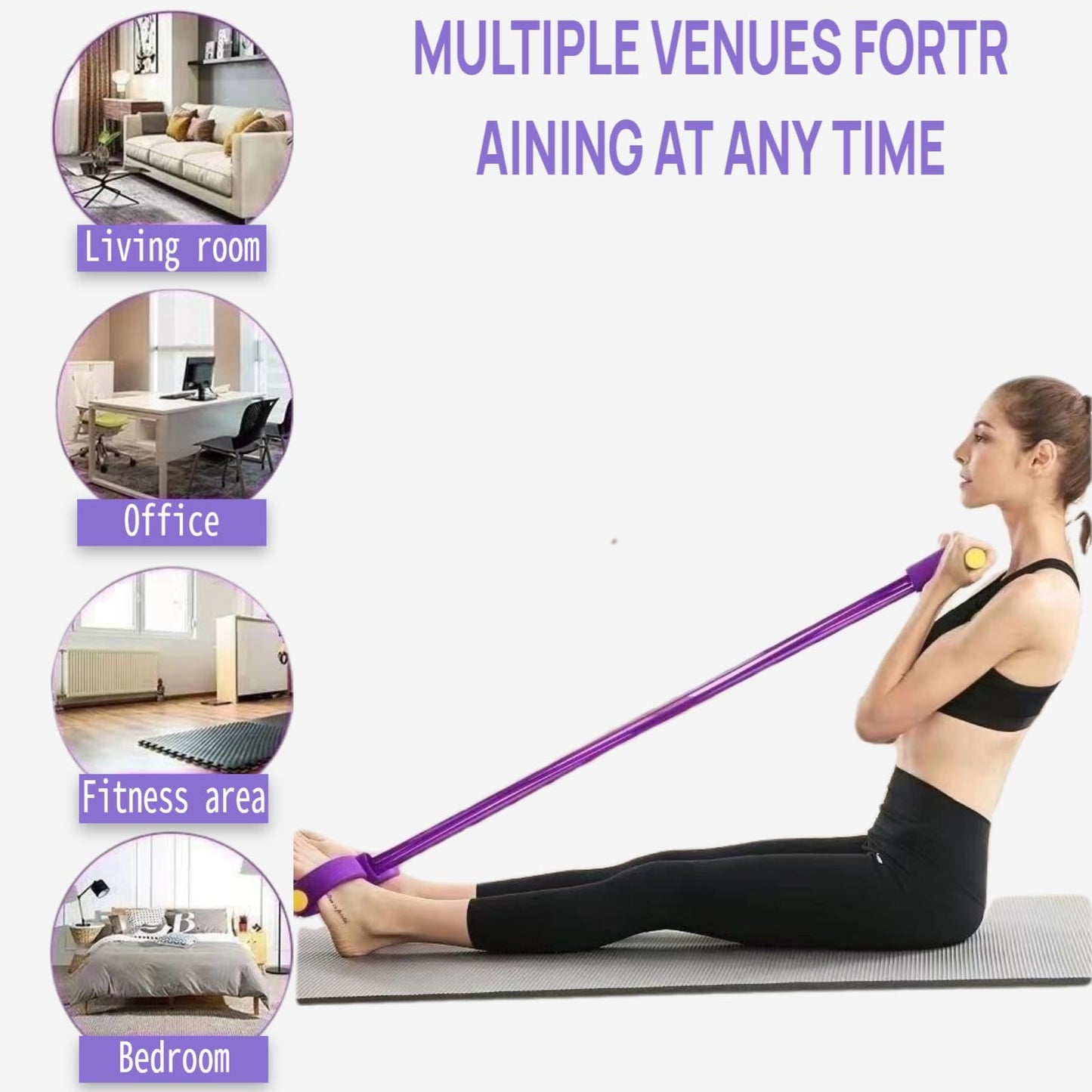 Pedal Resistance Band with Handle, Up to 50lbs 6-Tube Multifunction Pedal Resistance Band for Home Workout, Natural Rubber Foot Pedal Resistance Band with Storage Bag (Purple)