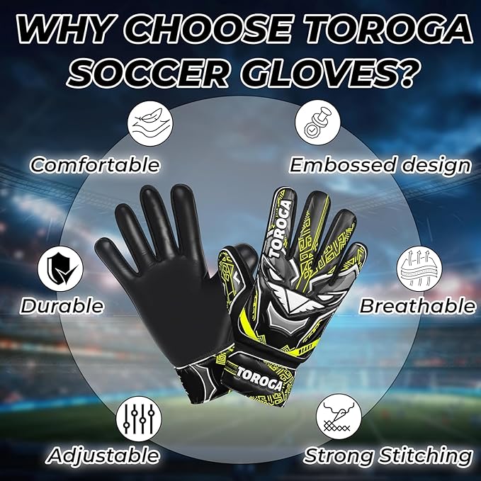 Goalkeeper Gloves for Kids & Youth – Soccer Goalie Gloves, Strong Latex Grip, Double Wrist Support & Breathable Mesh – Boys Football Gloves
