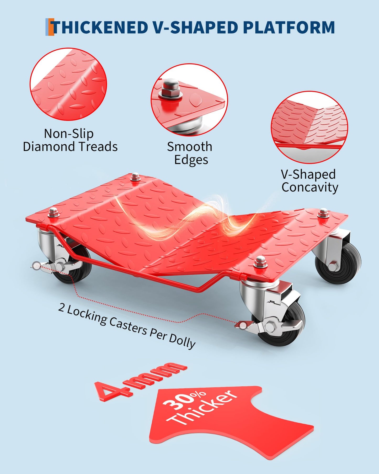Wheel Dolly Set of 4, Car Moving Dolly 6000LBS Heavy-Duty Cart for Moving Cars, Trucks, Trailers, Motorcycles, and Boats, Red