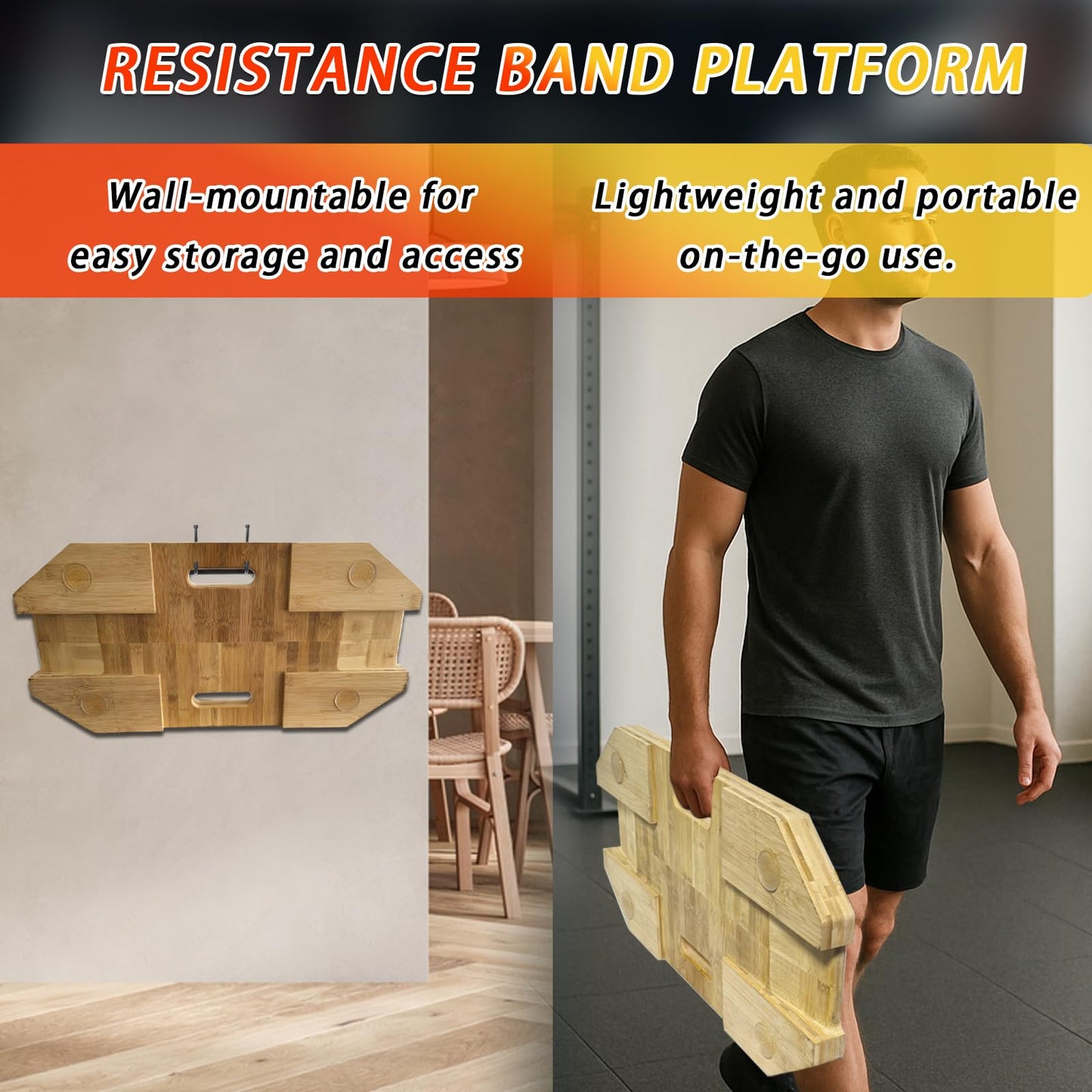 J Bryant Bamboo Resistance Band Platform with Eye Bolt Anchors – Includes Resistance Band Bar, for Strength, Rehab, Full-Body, Squat, Row & Press Band Workouts