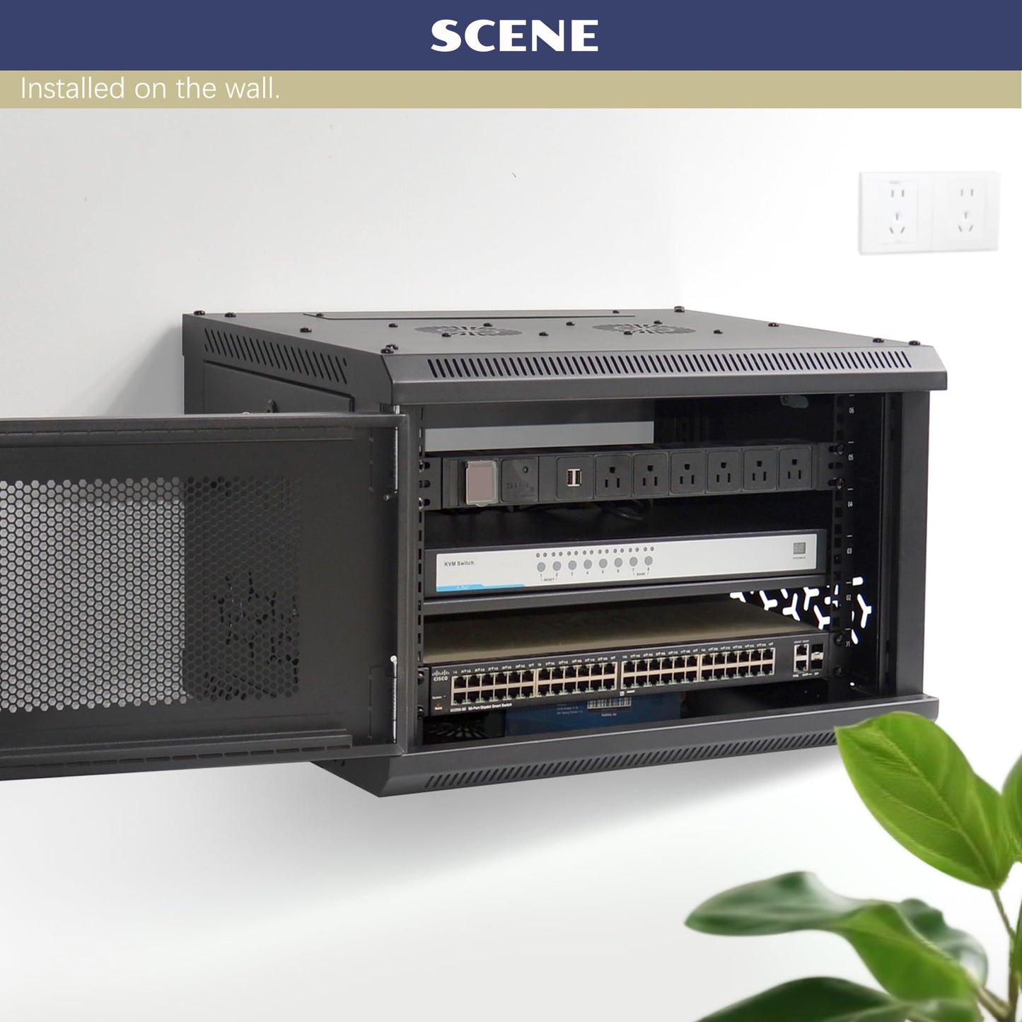 OCEANHUG 12U Wall Mount Server Cabinet with A Lockable Front Vented Door, Cooling Fans, Removable Side Panels - 45cm Depth, 19" Network Rack Including 2 PCS Full-Size Rack Shelves for IT Equipment