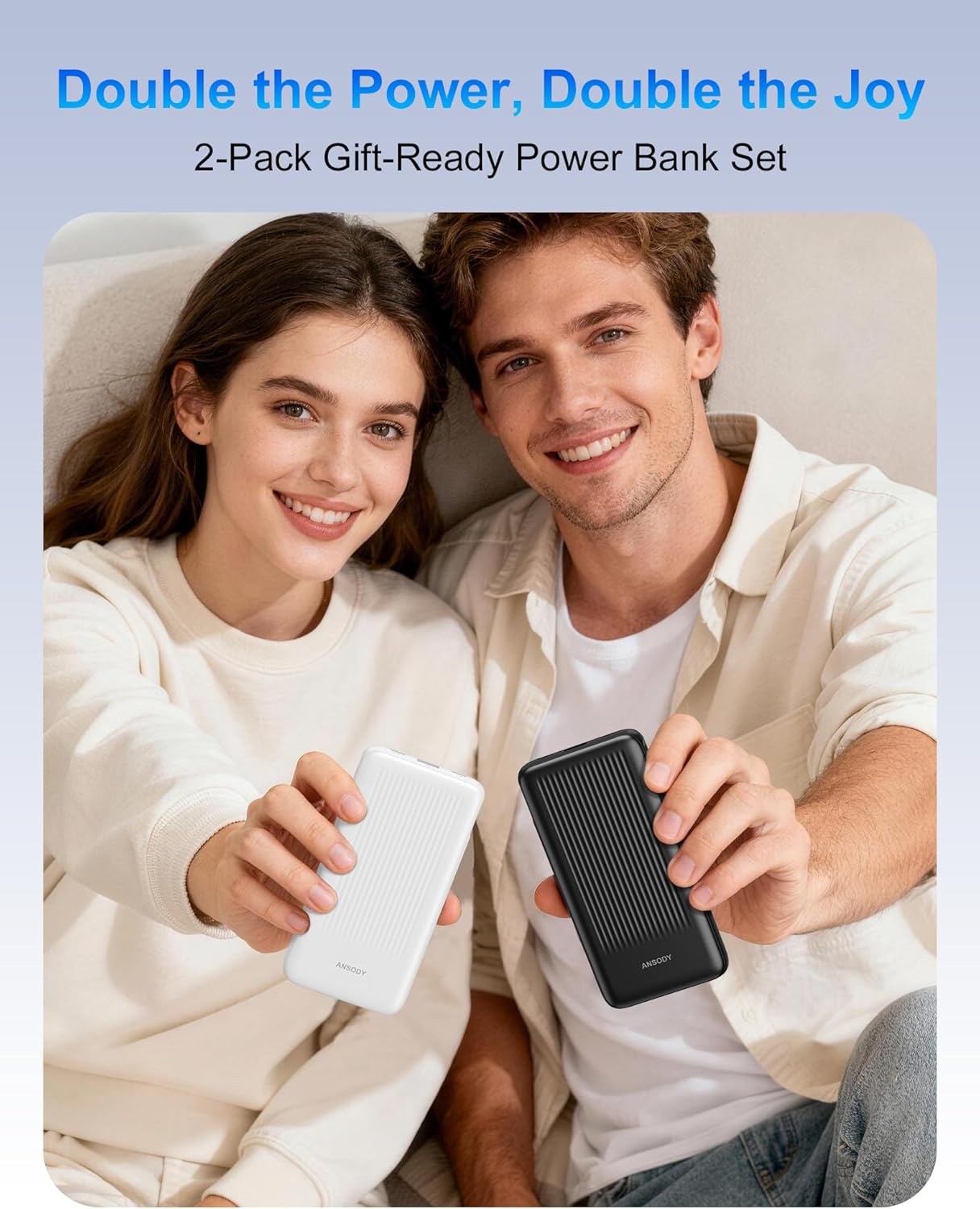Ansody 2-Pack 10000mAh 22.5W 2 2 Pack Portable Charger, Slim USB C Power Bank Fast Charging with Outputs & Inputs