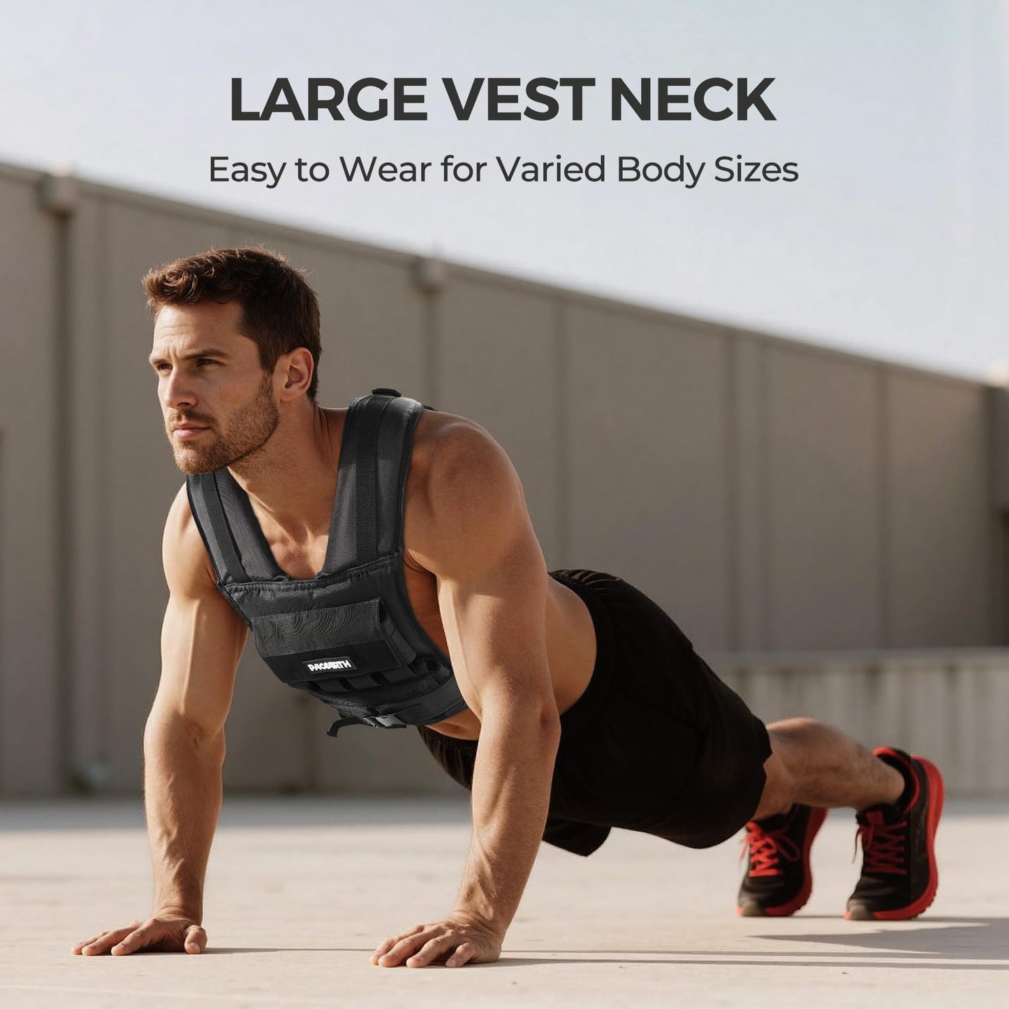 PACEARTH Adjustable Weighted Vest for Men, PACEARTH Heavy Duty Weight Vest with 20 Adjustable Iron Blocks for Hardcore Strength Training, Crossfit, and Running, Black, 44LBS