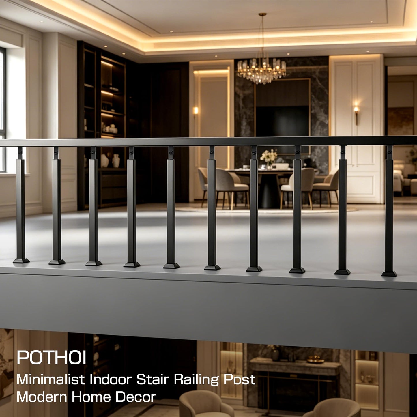 Front Mount Stair Railing Post, 33.46 Inch Black Metal Baluster Spindles with 270° Adjustable Bracket for Indoor Stairs, Deck, Porch & Balcony Railing
