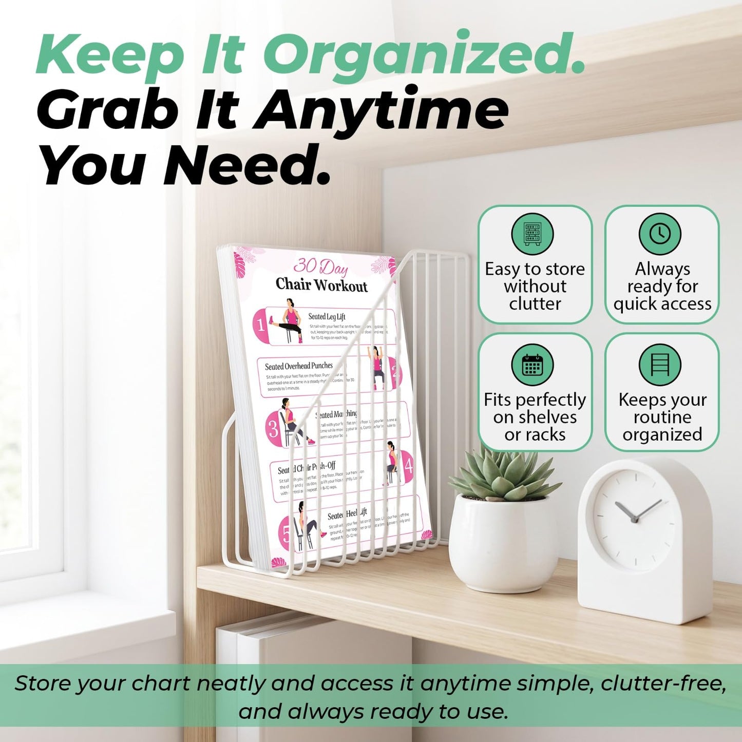 Chair Yoga Poster for Seniors & Beginners - Set of 6 Laminated Workout Posters - Gentle Seated Exercises for Stiffness, Joint Pain & Stress Relief - Easy to Follow 30-Day Challanges Home Workout Guide