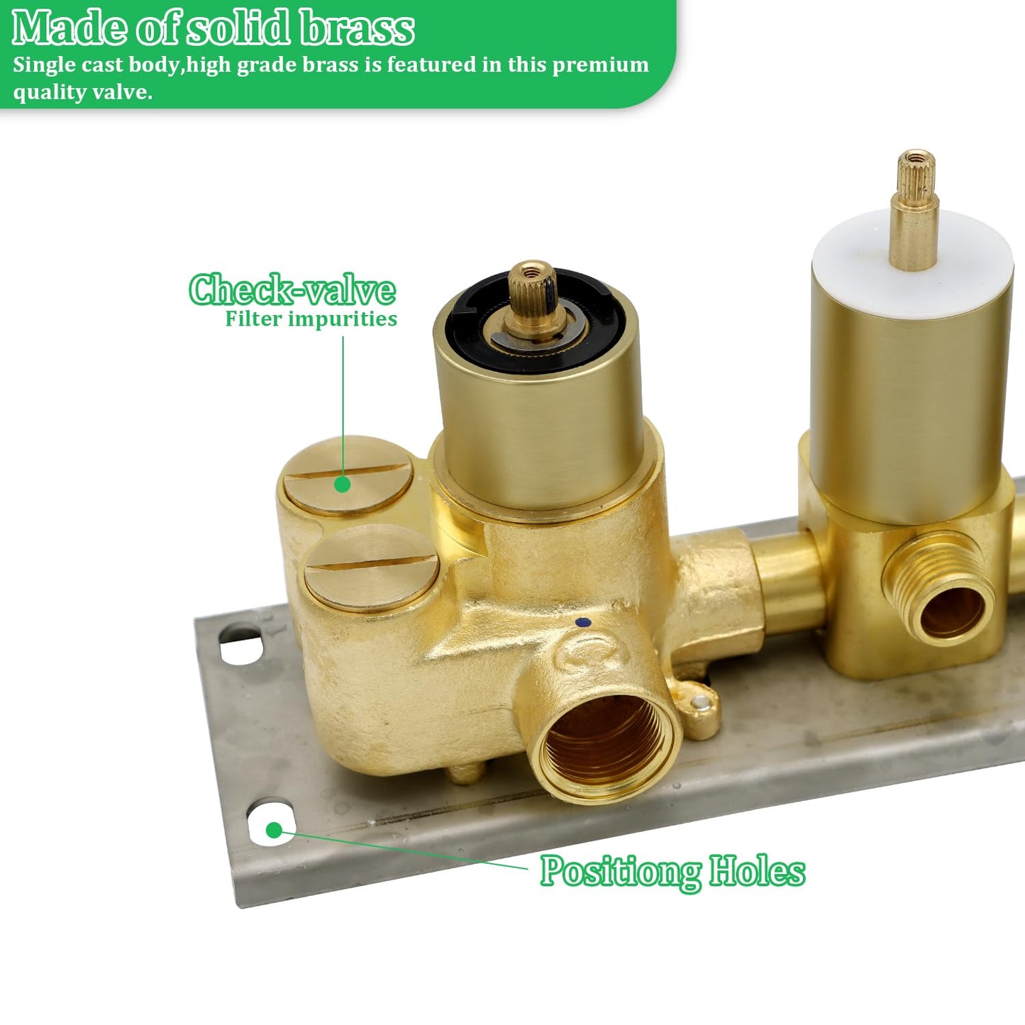 HOMEDEC 3 Function Shower Mixing Valve and Trim Kit, Brushed Gold 3 Ways Thermostatic Valve Flow Volume Control Vertical Shower Diverter Selector