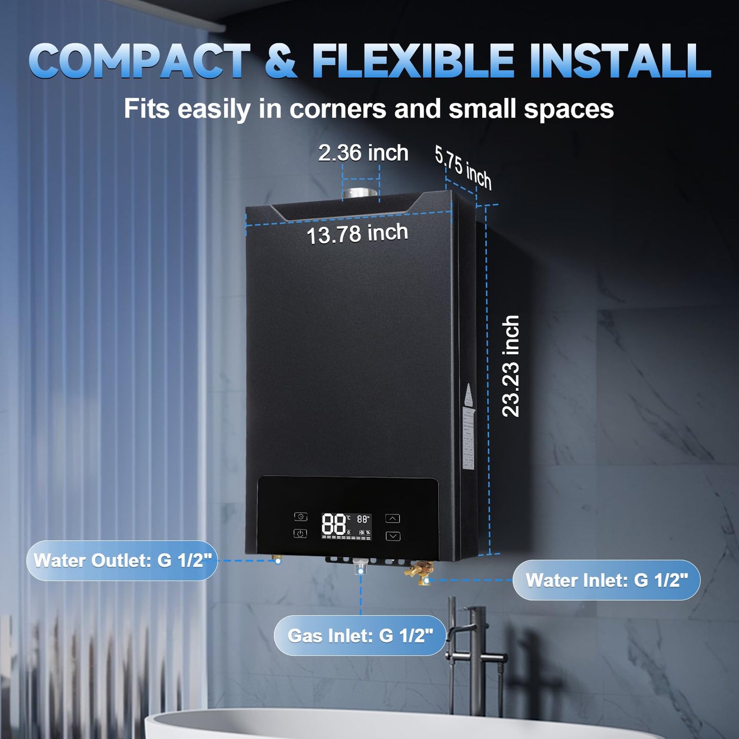 GEARPASS Propane Gas Tankless Water Heater, 6.3 GPM, 160,000 BTU Indoor, On Demand Instant Hot Water Heater with Touch LED Temperature Display and Multi-Protection
