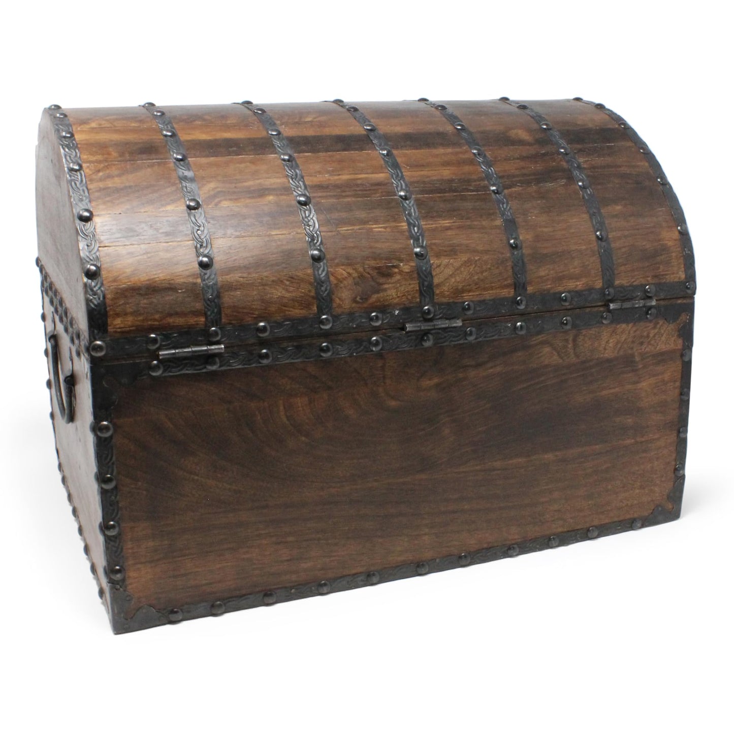 Nautical Cove Wood Treasure Chest with Decorative Rivets and Reinforcing Iron Strips with Lock and Skeleton Keys (Dark Antique, X-Large 16x12x12) – Wooden Keepsake Box, Pirate Decor, Storage Chest