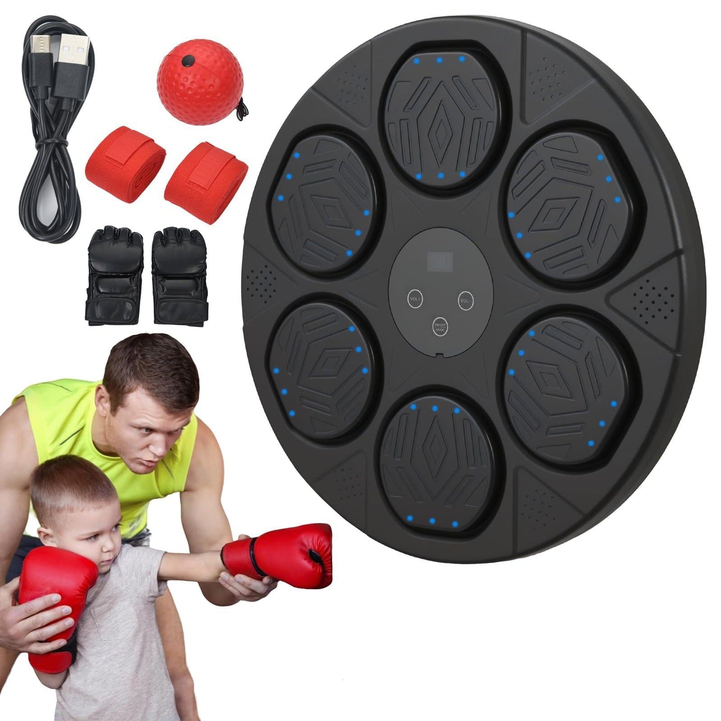 FIRINER 2025 Music Boxing Machine for Adults and Kids, Wall-Mounted Bluetooth Smart Punching Machine with Gloves, Bandages, and Head-Mounted Punching Ball, Fitness Equipment for Home, Office, or Gym