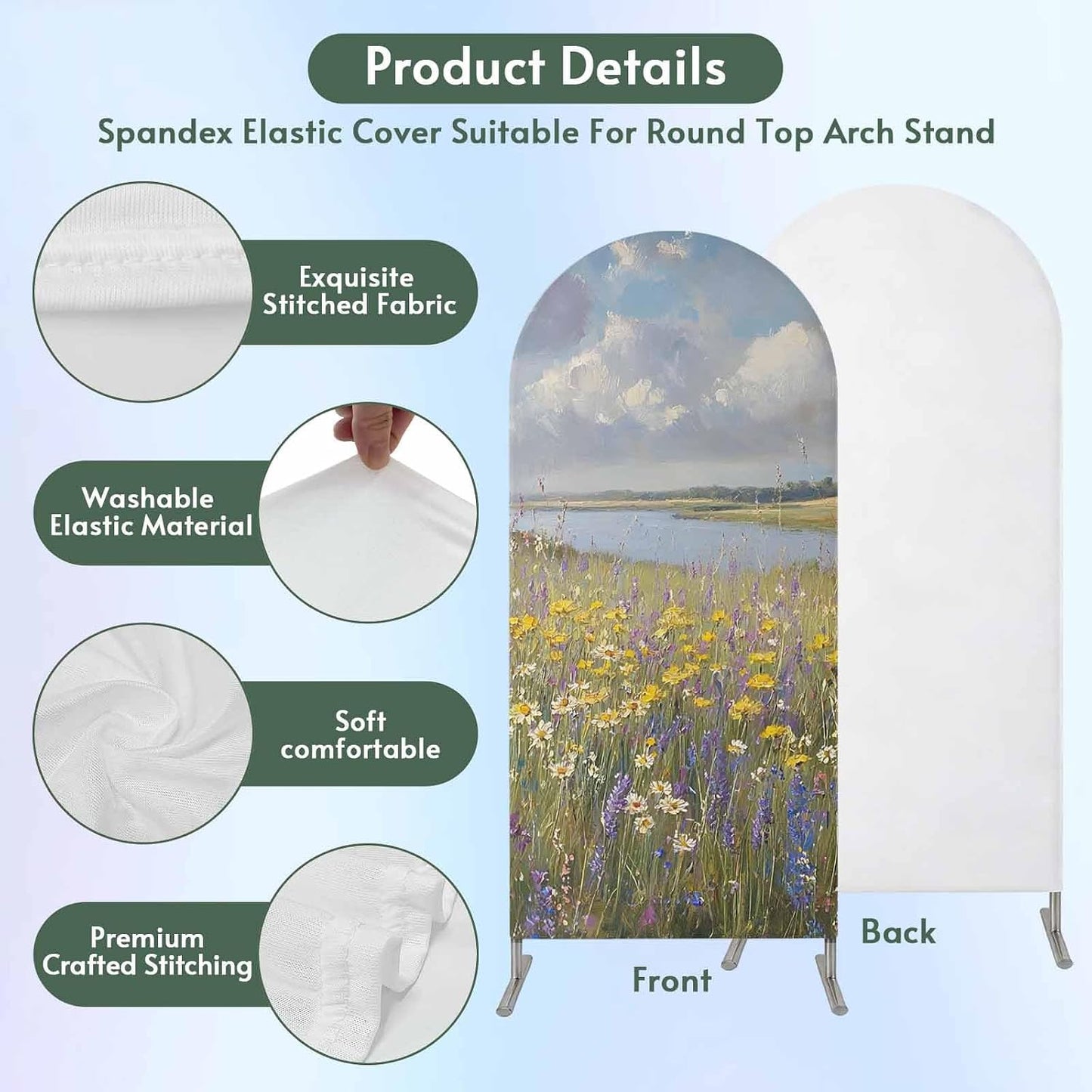 Jnbasdffb 7.2 Spring Floral Wedding Arch Cover, Stretchy Spandex Arch Backdrop Stand Covers FT, Oil Painting Pastoral