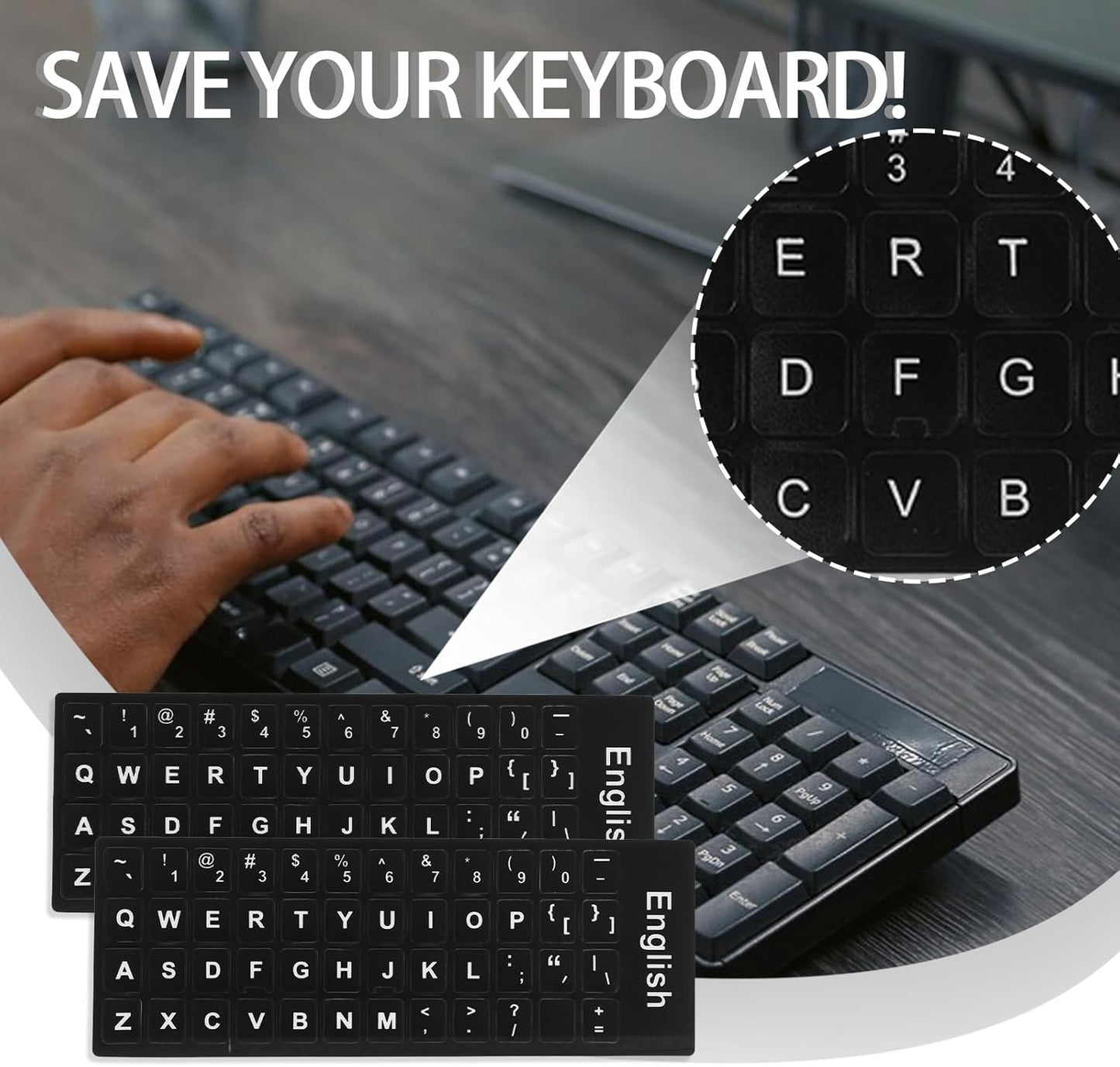 Mozeat Lens 4 Keyboard Letter Stickers, Pcs Universal English Laptop Keyboard Stickers Replacement with Matte Black