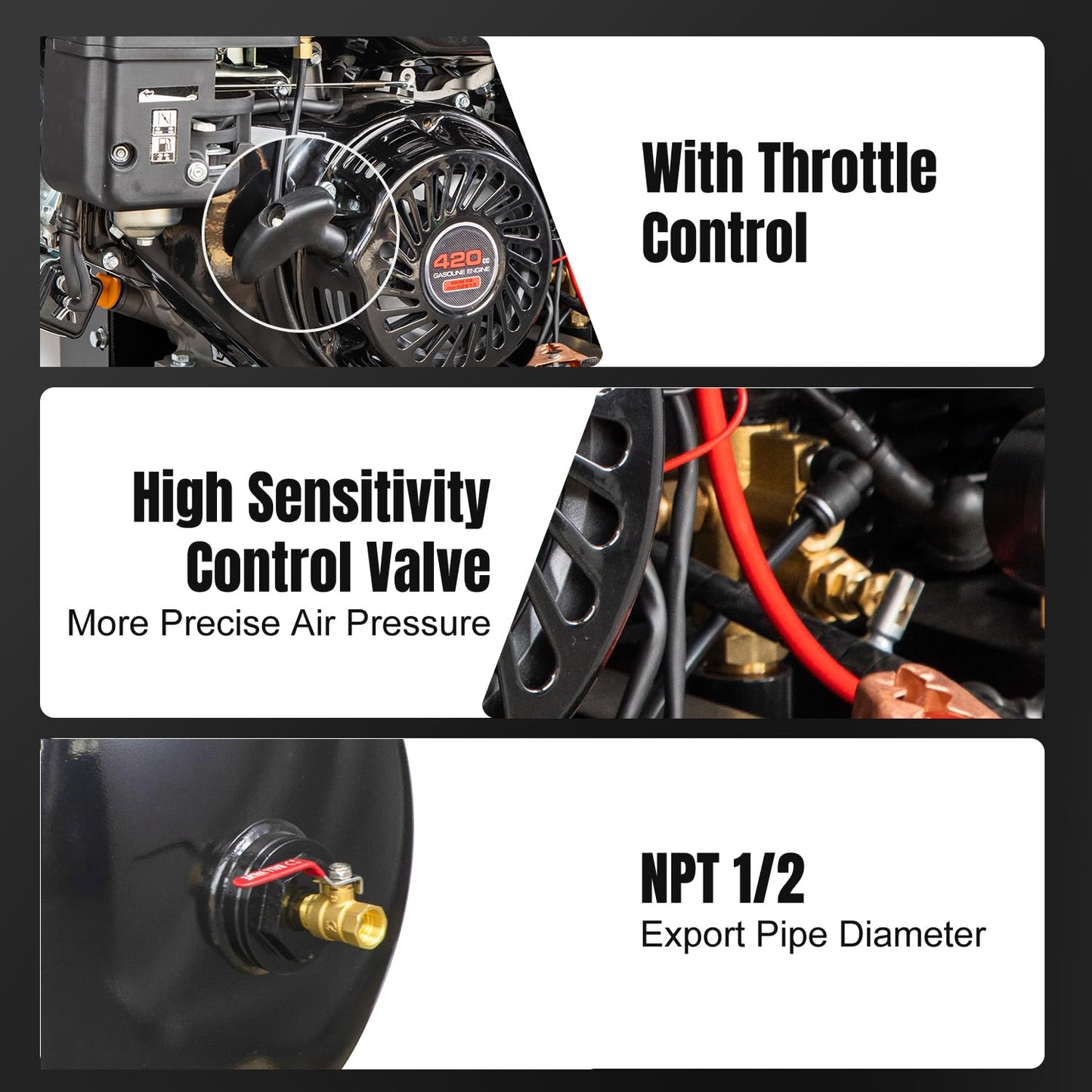 HPDAVV 30 Gal Gas Powered Air Compressor 13HP 35CFM Electric Start Gas Driven Piston Pump Air Compressed System with 125PSI Max. Pressure and ASME Tank for Worksho, Machinery, Construction Sites