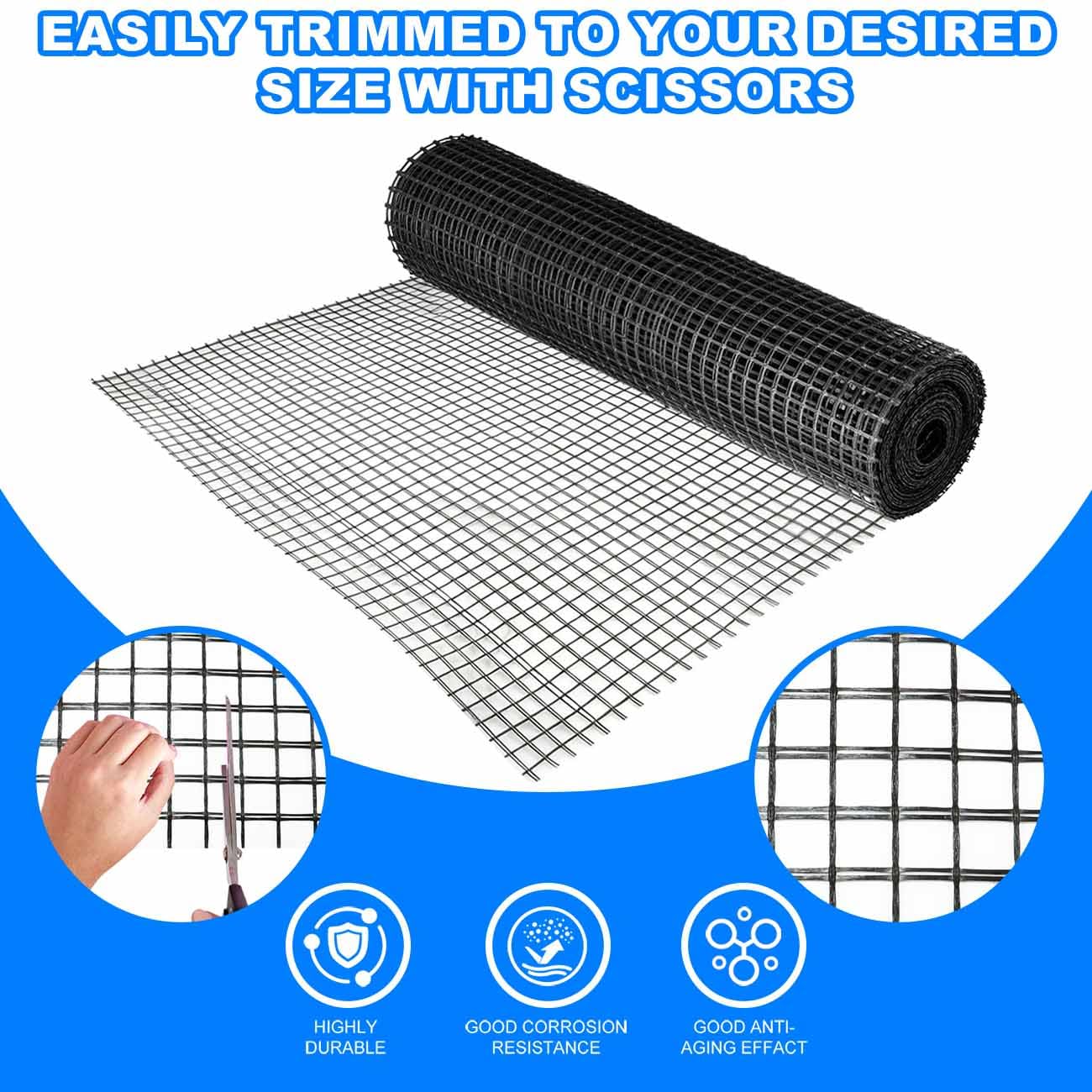 Universal Retaining Wall Geogrid Roll, Fiberglass Geogrid, Gravel Driveway Stabilization Geo Grid, 50KN Tensile Strength for Retaining Walls, Slope Reinforcement, Pavement Crack (4FT x 133FT)