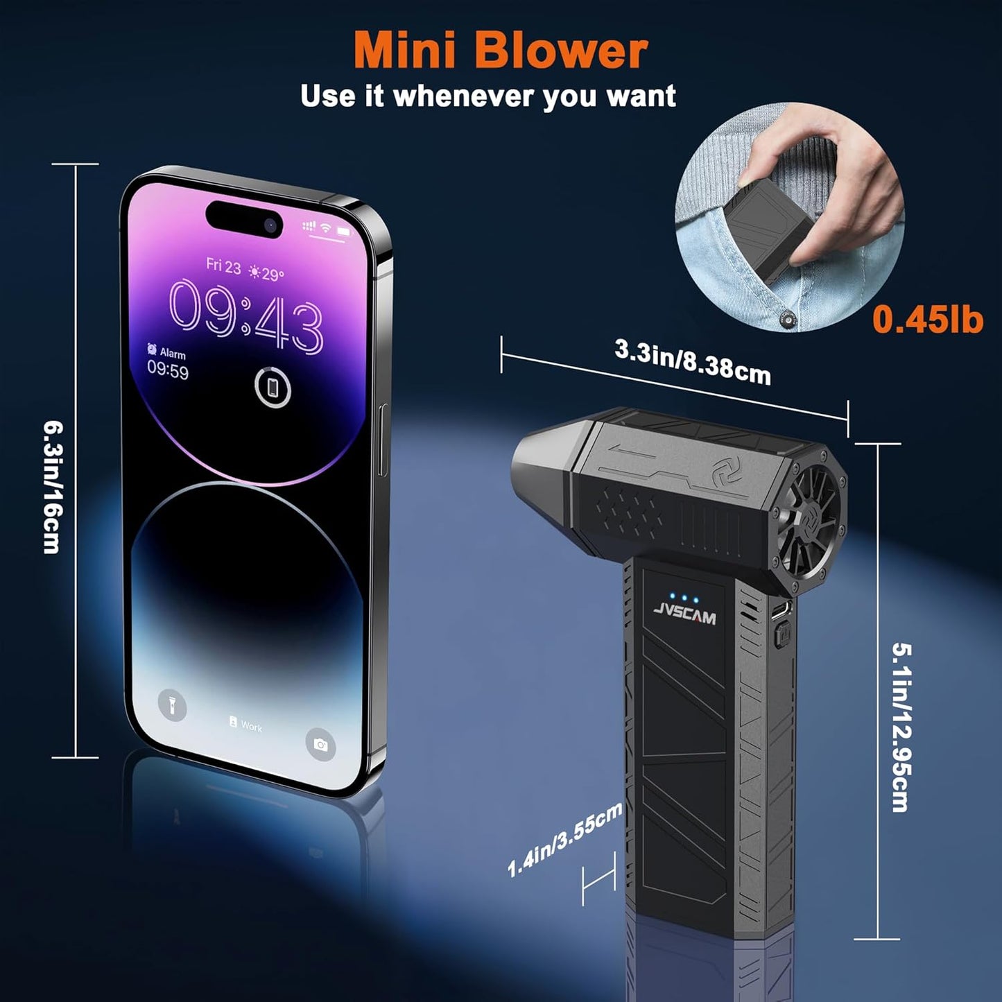 X3 Motor,3 JVSCAM Compressed Air Duster - Electric Air Duster with Brushless Gear Adjustable - Mini Air Blower