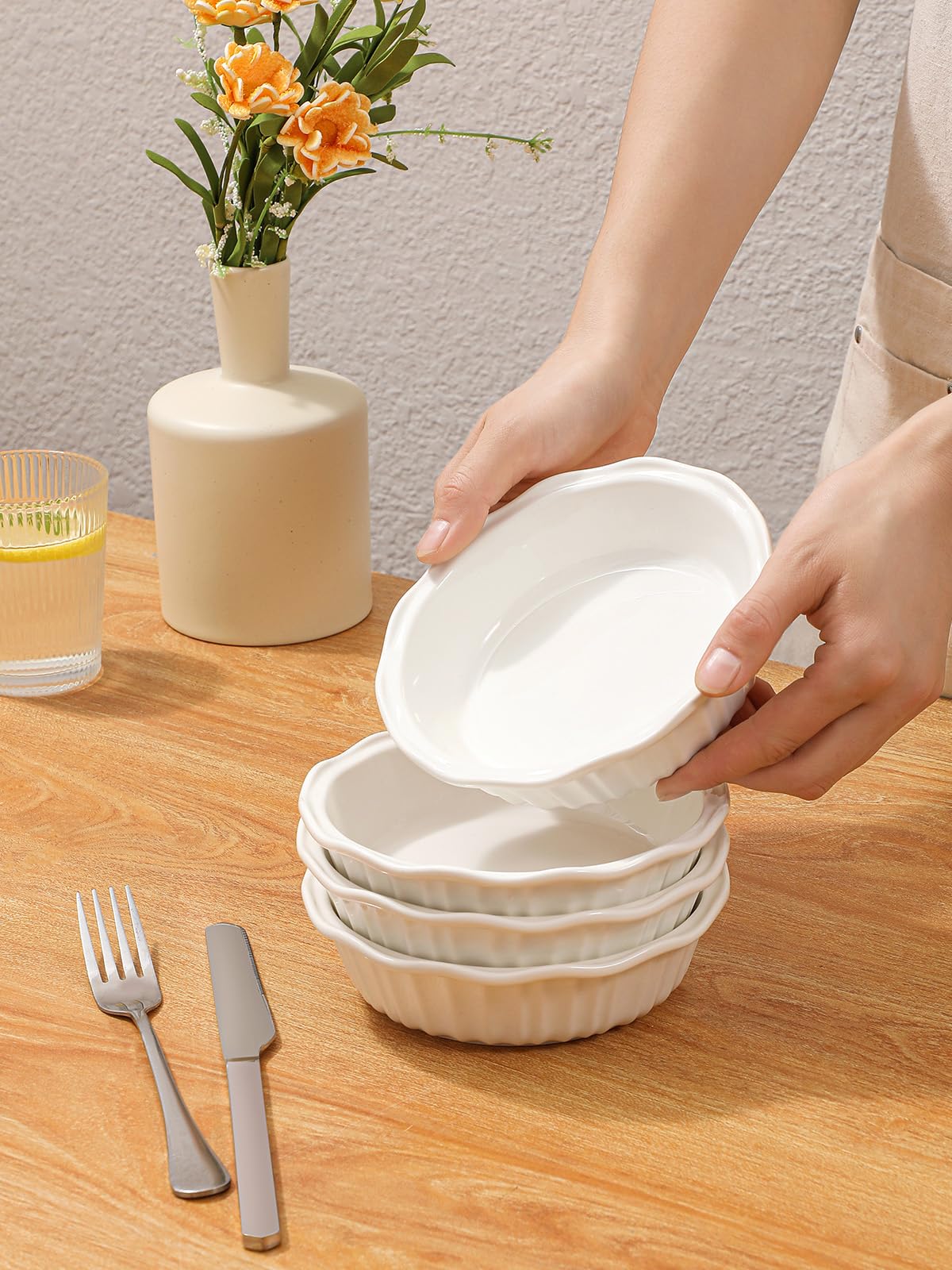 LIFVER Ceramic Pie Pans for Baking 6 Inches, 11.6 OZ Set of 4 Deep Pie Dish, Round Mini Pie Plates Tart Pans, Small Quiche Baking Fluted Dish Pan for Dinner, Oven, Freezer, Microwave Safe