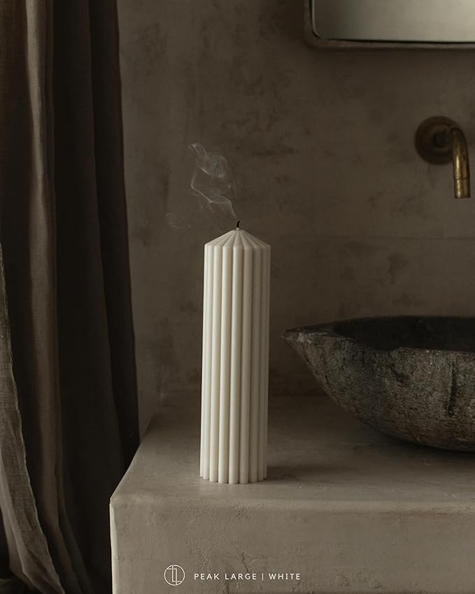 LAWA Ribbed Peak Pillar Candle - Large Beautiful Handmade Pillar Scented Soy Wax Candle Elegant Bubble Aesthetic Candle Housewarming Gift Home Room Shelf Decor Idea White (Large)