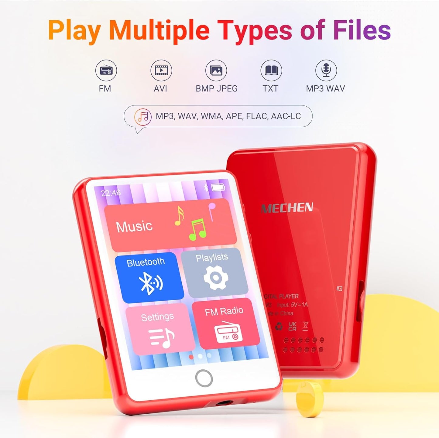 MECHEN 128GB MP3 5.3 2.4" 512GB Player Bluetooth with Full Touch Screen Portable Digital Music Player with HD SpeakerFM