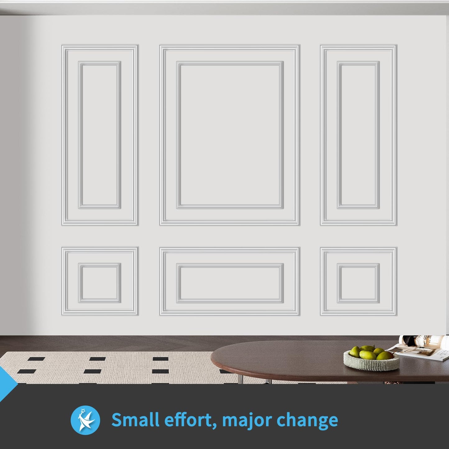 Art3d Premade Bilinear Frame Accent Molding Set, Pre-Cut Decorative Wainscoting Panel for Home Décor, Ready-to-Assemble Glue-On Wall Trim for Living Room Bedroom Corridor, 6 Separate Bilinear Frame