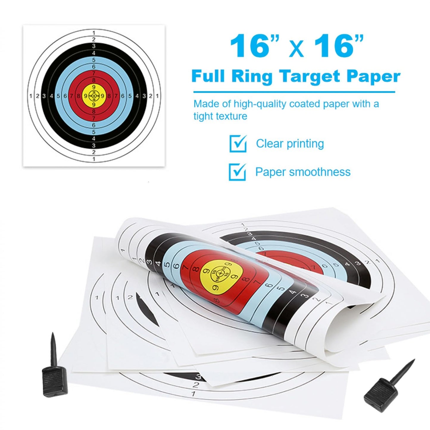SenseYo 15 Pcs Standard Archery Targets Paper for Backyard, 16 Inch 10 Rings Bow Arrow Targets for Hunting & Archery Targets, Target Practice Accessories
