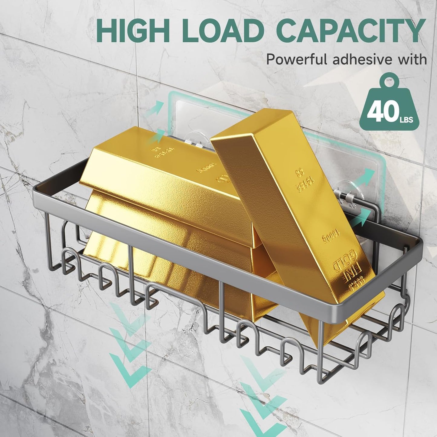Veken Shower Caddy - 6-Pack Rustproof Waterproof Adhesive Shelves | Large Capacity Bathroom Organizers - Light Grey