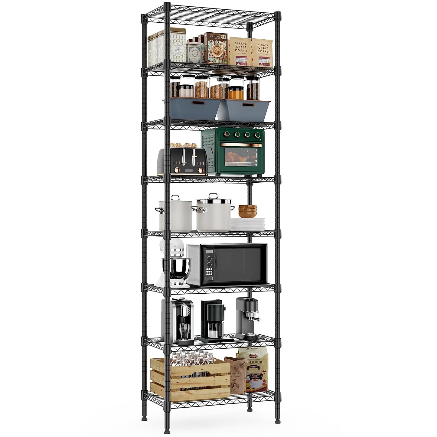 M MZG 8 Tier 2000 lbs Storage Rack Metal Wire Shelving Unit, Storage Standing Shelf Organizer for Laundry Bathroom Kitchen Pantry Closet Garage Basement Utility Room, Black 13.8" D x 23.6" W x 79.5" H