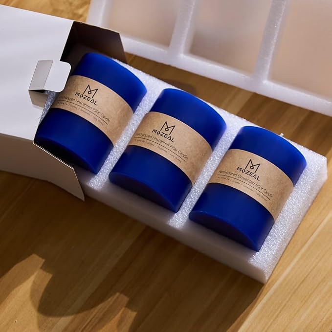 MOZEAL 3" x 8" Hand-Poured Unscented Large Candle, Smokeless Rustic Pillar Candle Set of 2, Slow Burn,No Drip, Approx 150 Hours Burning,Wedding,Dinner,Winter and Home Decorative,Tall Royal Blue Candle