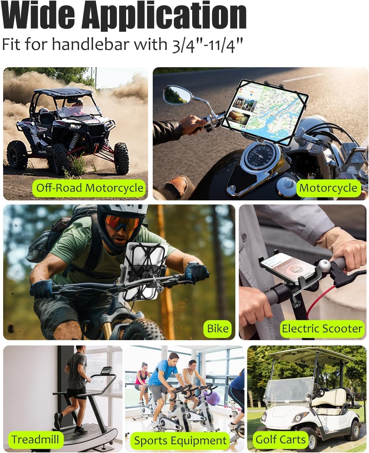 Charchendo 4-13'' Anti Shake Universal E-Bike Handlebar Tablet Mount with Anti Fall Strap, Motorcycle/Bike/Electric