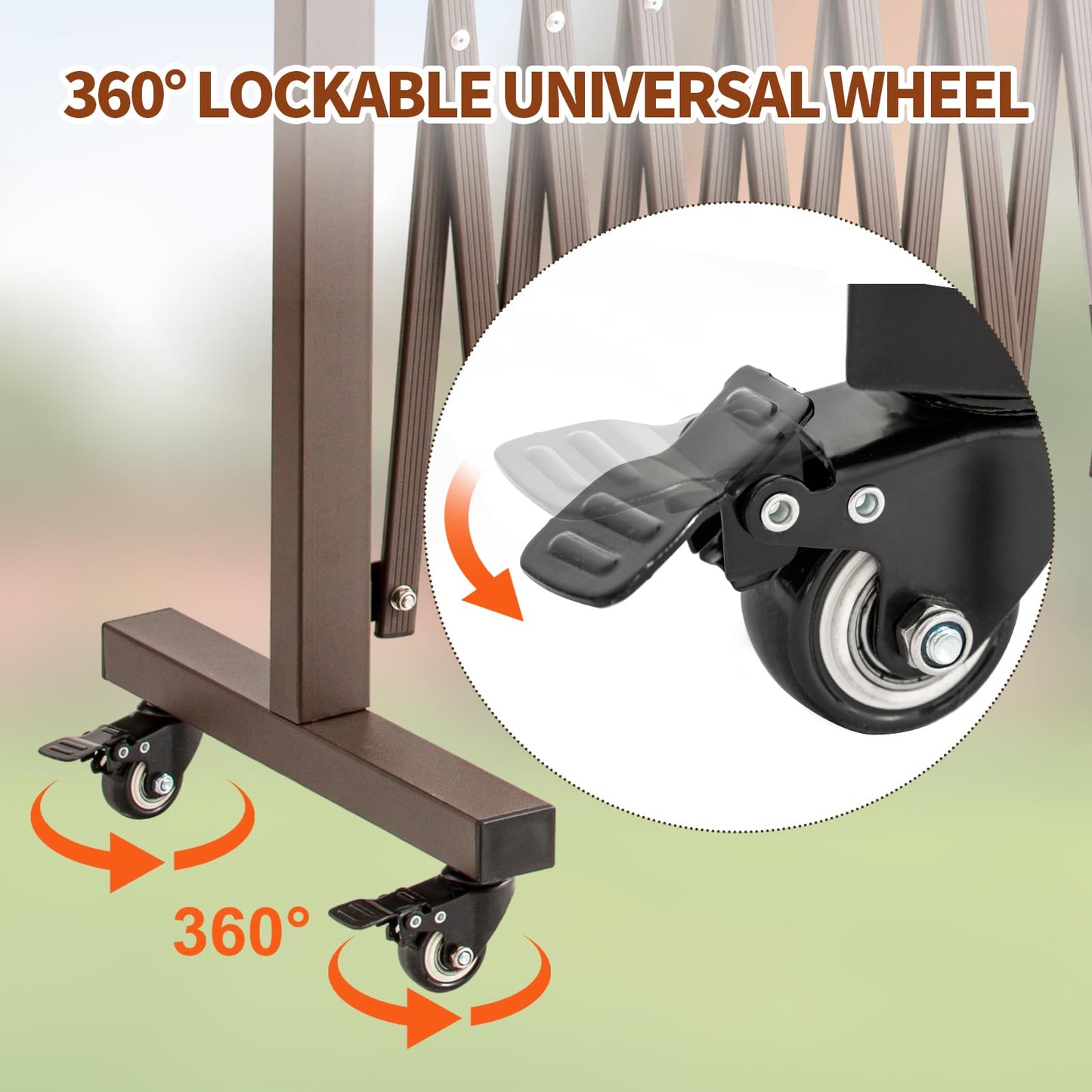 TECSPACE Aluminum Expandable Garden Fence, Portable Barricade Gate with Casters, Expansion Size 126×15.2×40.6 inches, Adjustable Flexible Fence Mobile Barricade Safety Barrier