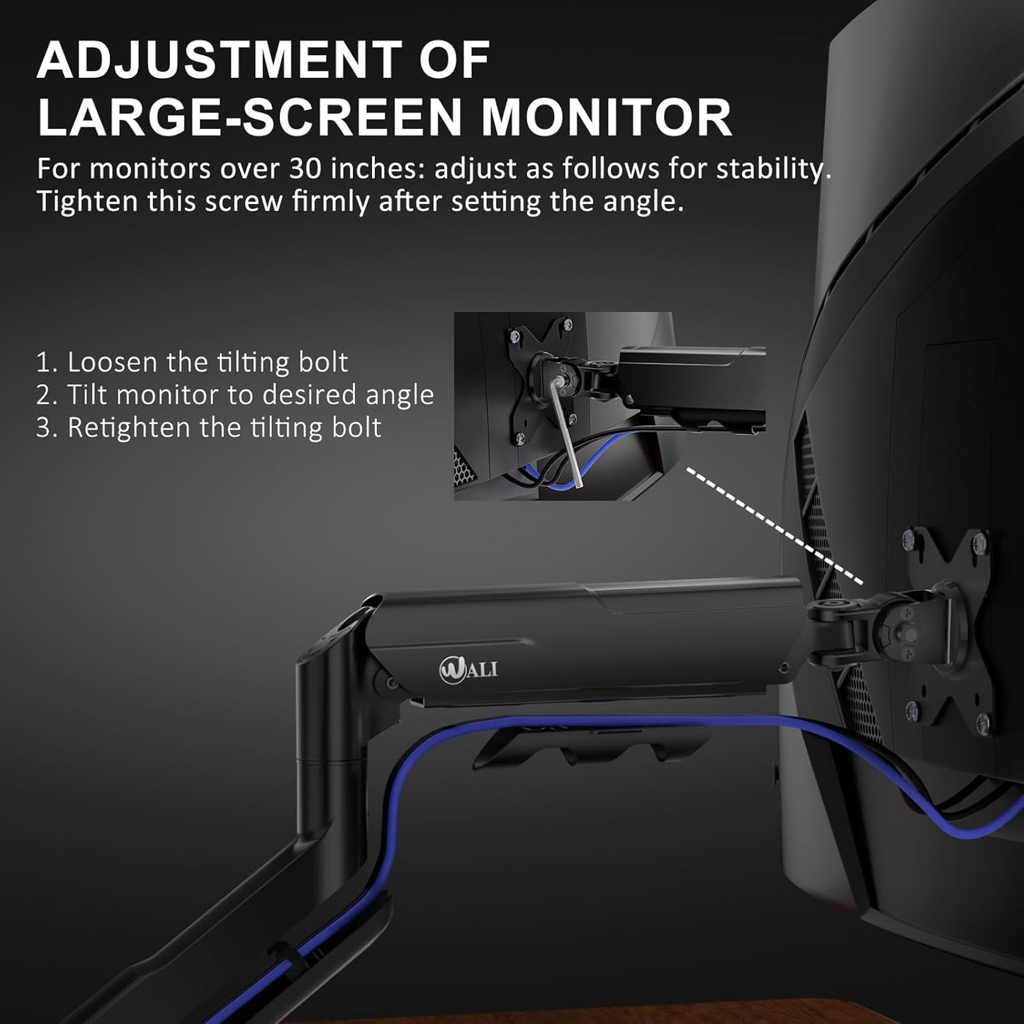 WALI 17-49 Inch 33 Lbs, 75/100mm (GSM001XLN), Heavy Duty Single Monitor Arm for Flat Curved Ultrawide Screens, up