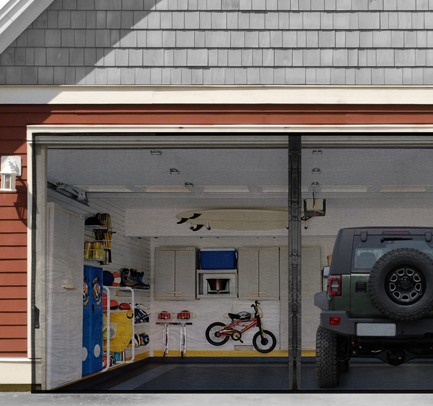 Garage Door Screen For 1 Car 14x7FT, Magnetic Screen Garage with Retractable Fiberglass Mesh and Heavy Duty Weighted Bottom, Easy Assembly & Pass, Hands Free Screen Door w/ 36 Magnets for Garage/Patio