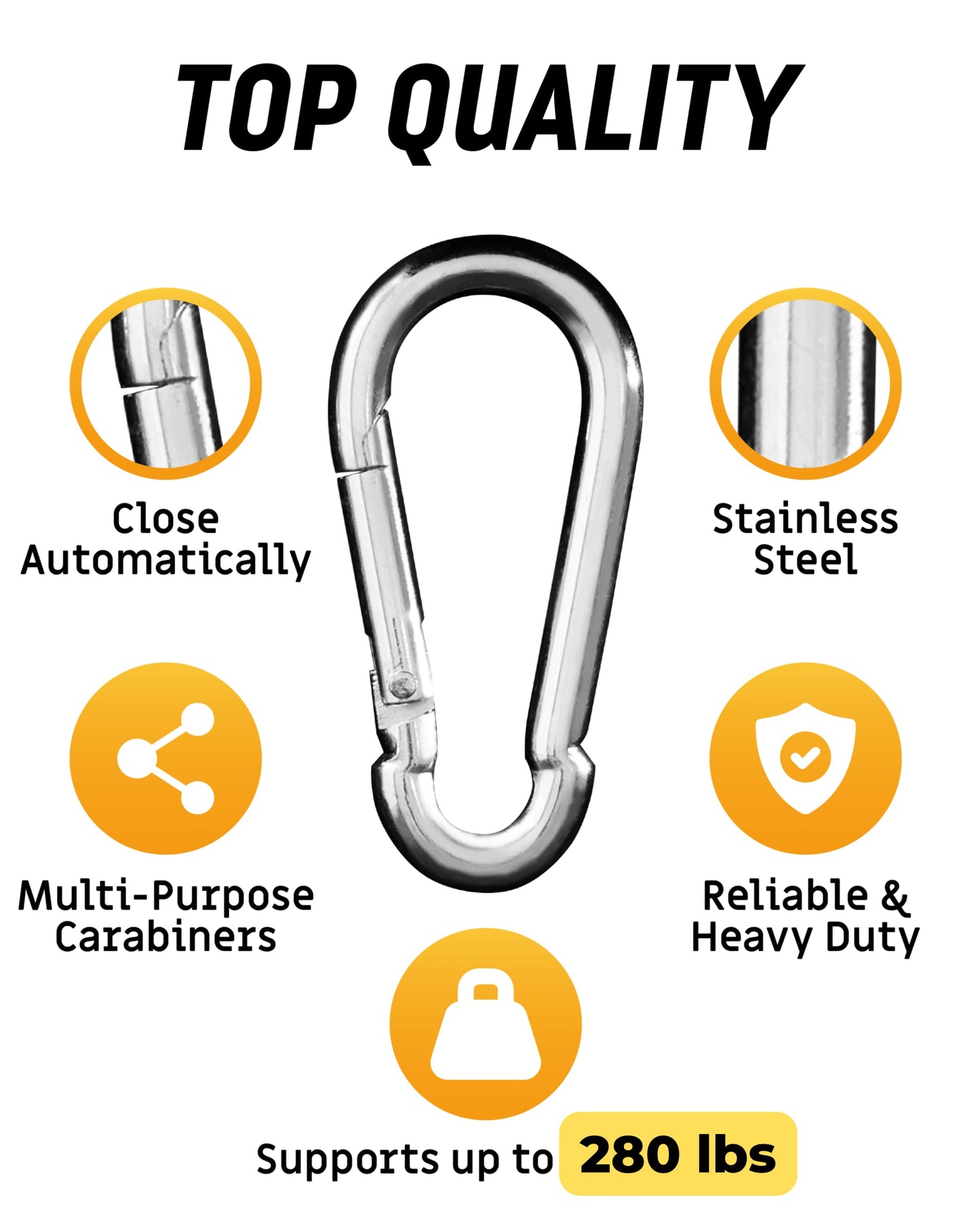 Carabiner Clip 5 Pack - Multipurpose Heavy Duty Carabiner - Carabeaner for Keys - Snap Hooks - Keychain Clips