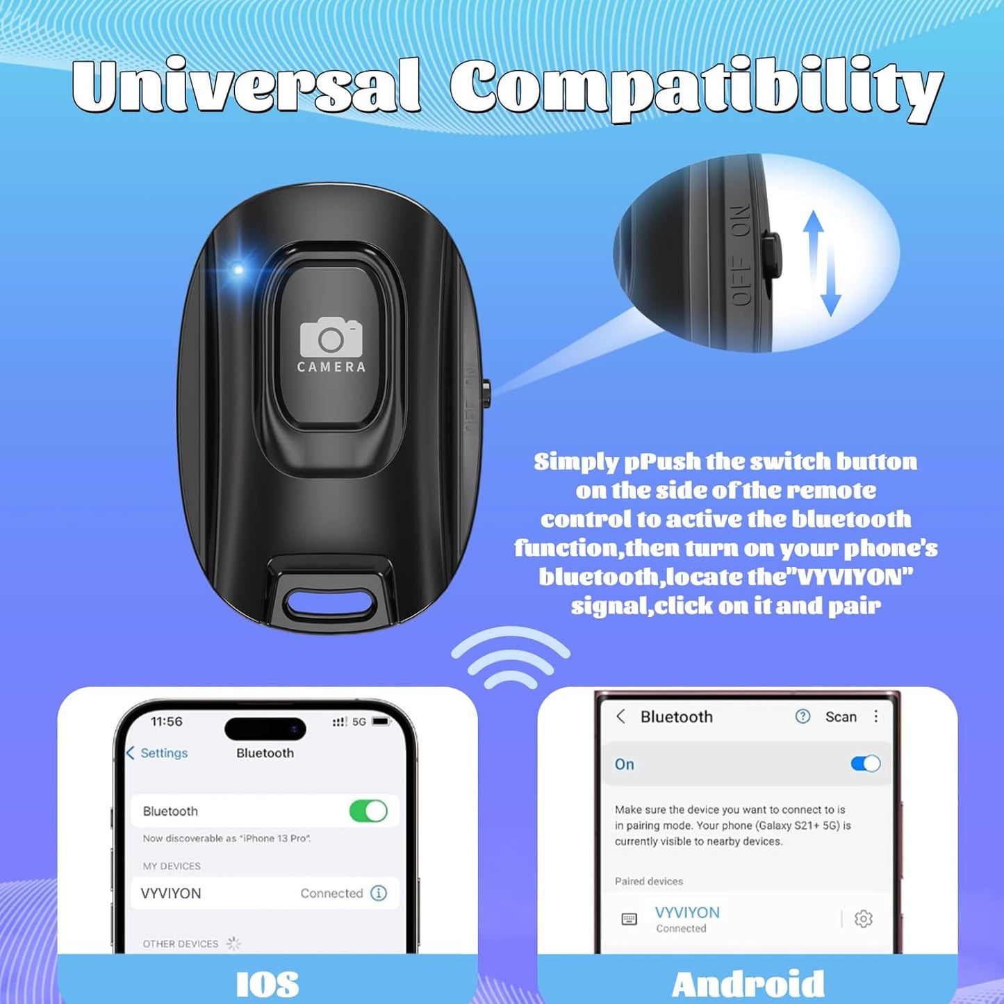 VYVIYON (2 Pack) Bluetooth Camera Remote Shutter for iPhone and Android Smartphones, Rechargeable Wireless Phone Remote
