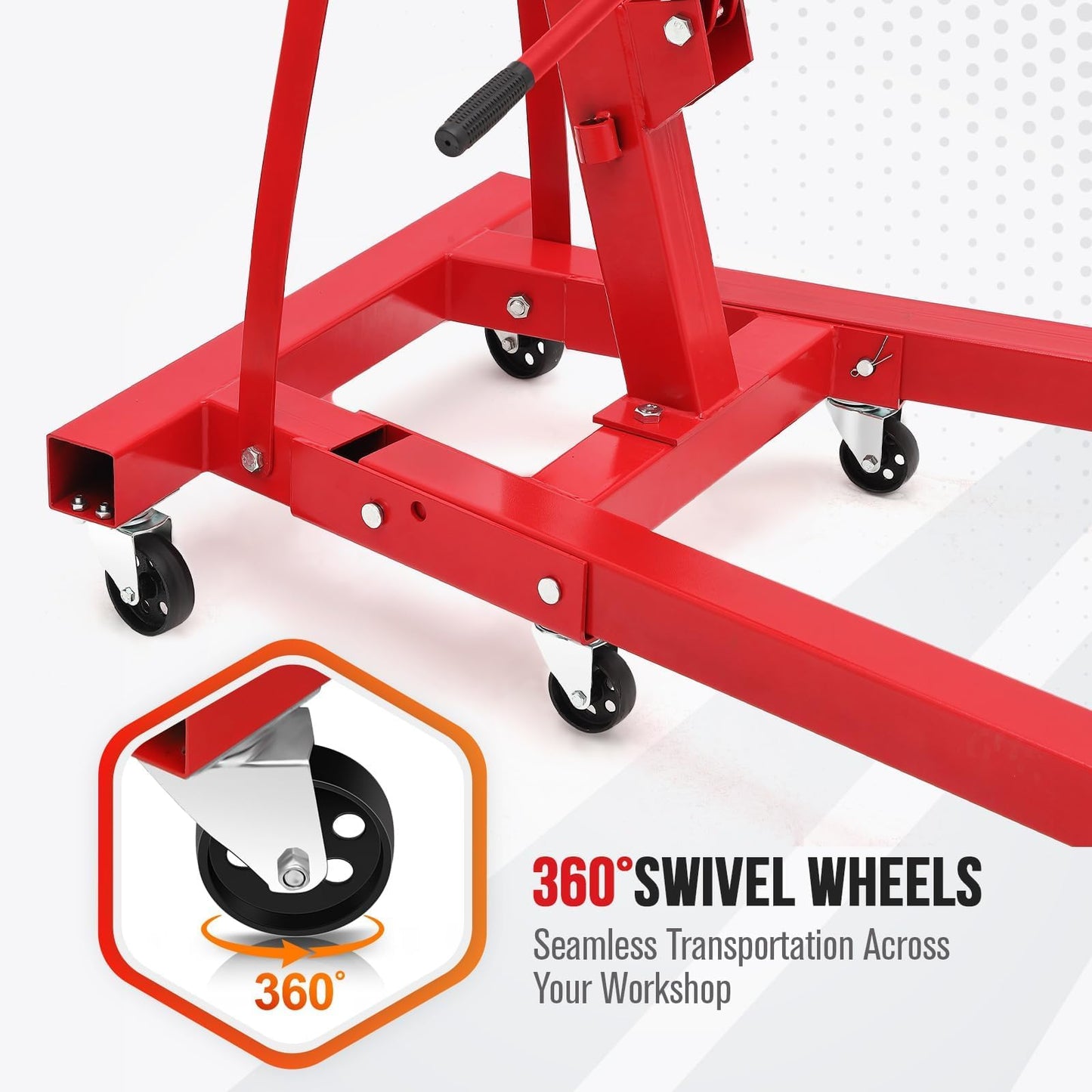 Hydraulic Engine Hoist, 2-Ton Folding Portable Shop Crane Lift, 4400 Lbs Capacity with Telescopic Boom and 6 Casters, Foldable Mobile Cherry Picker for Garage Workshop Warehouse, Red, Heavy-Duty